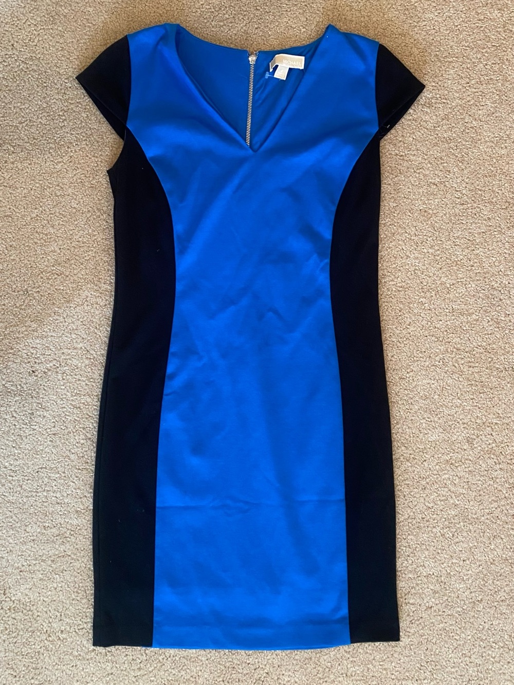 Michael Kors Blue Black Colorblock Sheath Dress Short Sleeve Knee Length Size 4